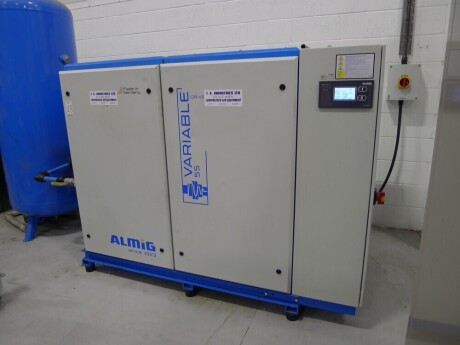 Almig variable 55 air compressor Serial number: 217-1111-115035370010 (2015) with Abac dryer and vertical air receiver
