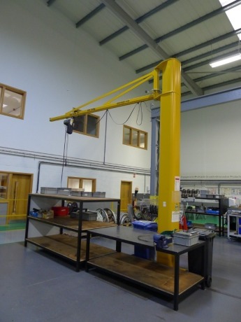 Unbranded 1 tonne capacity mobile A frame gantry with 2 Yale 1 tonne capacity chain hoists.