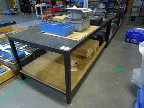 2 Welded steel 2 tier workbenches with one Senator vice 200cm x 100cm