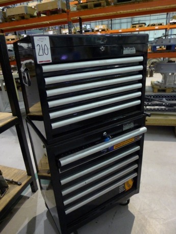 Halfords Industrial 6 drawer roller tool cabinet with Halfords Industrial 6 drawer top box