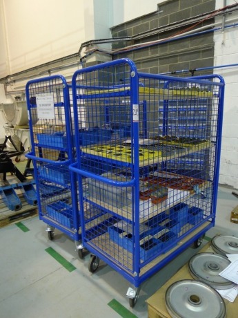 2 Tubular steel 4 tier component trolleys (contents not included)