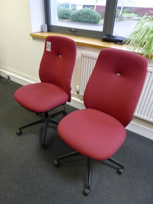 2 Summit red cloth upholstered swivel chairs