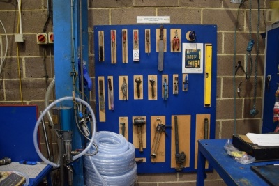 Shadow board and contents to include a selection of hand tools (Bay 1)