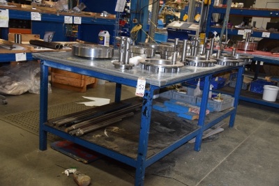 Welded steel 2 tier workbench 220cm x 120cm and a similar 190cm x 60cm (contents not included) (Bay 2) - 2