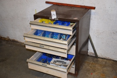 Metal 6 drawer cabinet and contents to include: Valves, manifolds etc (Test/ Maintainance)