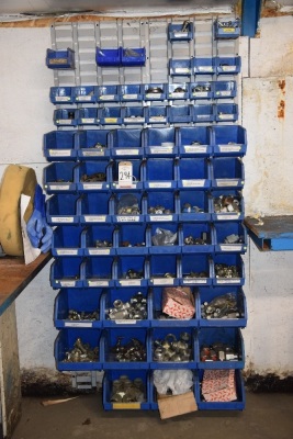Louvre panel and bins rack with contents to include nuts, bolts, T joints etc (Test/ Maintainance)