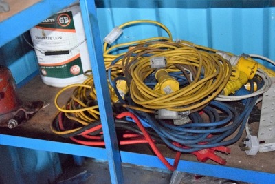 11 Assorted 110 Volt and connecting extension reels and a quantity of 110 volt extention, jump leads etc (Containers) - 2