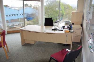 Contents to MD's office to include Light oak curved workstation, circular meetings table, 6 meetings chairs and a tambour fronted storage unit (Offices second floor MD's office) - 3