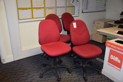 4 Burgandy cloth upholstered swivel chairs (Ground floor office)