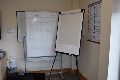 Mobile dry/wipe board and a flip chart (Offices first floor boardroom)