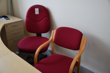 6 Burgandy cloth upholstered swivel chairs and 2 matching side chairs (Offices second floor accounts)