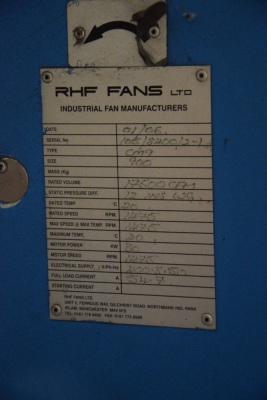 RHF Fans CM9 fume extraction system. S/N 105/8400/2-1 (2006) (A Method Statement and Risk Assessment must be provided, reviewed and approved by the Auctioneer prior to any removal work commencing on this lot) (Bay 3) - 2