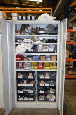 Bisley Grey steel 6ft double door cupboard and contents, mainly bolts, nace fixings etc (Bay 1)