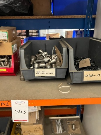 Various size A2 304 fixings including cap heads, bolts, nuts and washers with racking