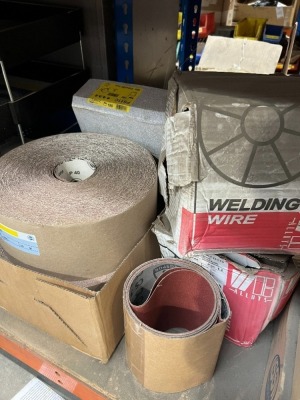 Contents of racking to include Grinding wheels, welding wire, welding masks, sander belts and other consumables - 4