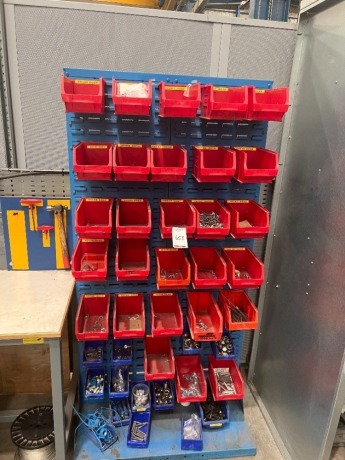 Racking of Plastic tote bins containing various size fastenings