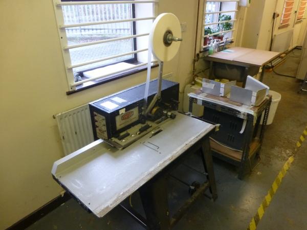 Scott Polyester strip loose leaf sheet reinforcing machine s/n 8R-92082 with power supply unit