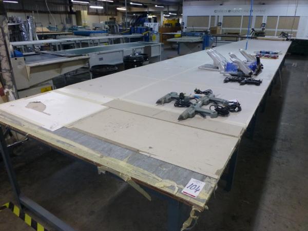 9800 mm x 1700 mm x 920 mm steel framed 2 section layup table