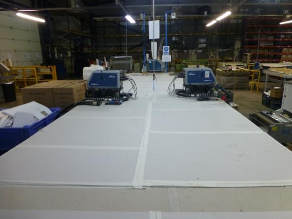 6800 mm x 1980 mm x 950 mm steel framed layup table with 2x tool balances
