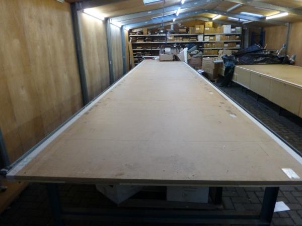 11370 mm x 1880 mm x 850 mm steel framed 2 section layup table