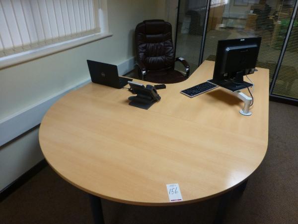 1600 mm x 1200 mm beech effect workstation with three draw pedestal and D-end