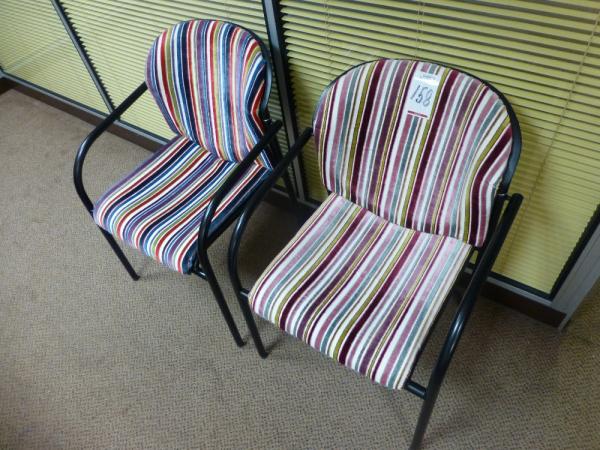 2x multi colour steel framed arm chairs