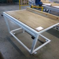 2x (650 mm x 990 mm) steel framed adjustable height mobile work tables, 900 mm closed height - 2