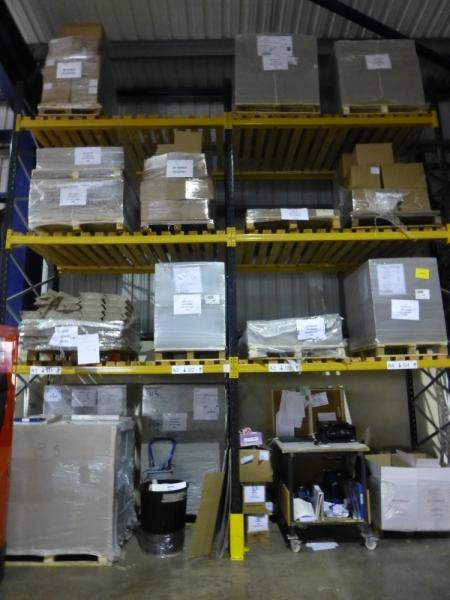 2 bays pallet racking comprising 3x (5 m x 1500 mm) end frames, 12x (2400 mm x 50 mm x 85 mm) beams, wooden slat shelving and 3x base protectors (A Method Statement and Risk Assessment must be reviewed and approved by the Auctioneer prior to any removal 