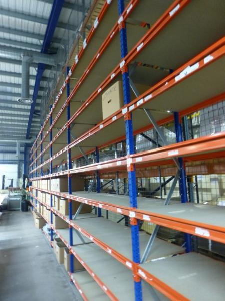 7 bays 9 tier 4 m high light duty boltless shelving (2250 mm x 600 mm bay size) (A Method Statement and Risk Assessment must be reviewed and approved by the Auctioneer prior to any removal work commencing on this lot.)