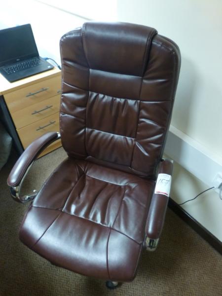 Dark Brown leather effect high back swivel arm chair