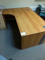 1600 mm x 1200 mm cherry effect workstation and matching 1.7 m high double door cupboard