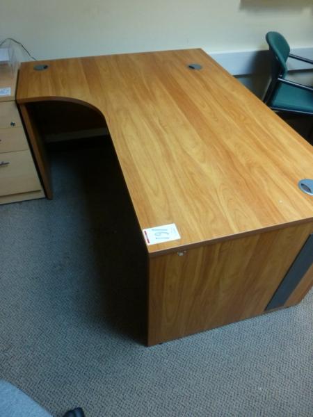 1600 mm x 1200 mm cherry effect workstation and matching 1.7 m high double door cupboard