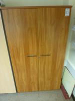 1600 mm x 1200 mm cherry effect workstation and matching 1.7 m high double door cupboard - 2