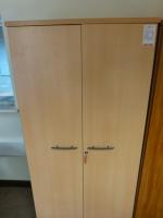 1600 mm x 1200 mm beech effect workstation with 2x 3 draw pedestals and matching 1.7 m high double door cupboard - 3