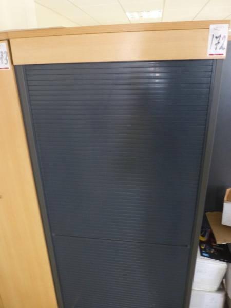 3x 1.7 m high beech effect tambour front storage cupboards