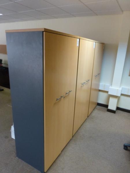 5x 1.7 m high beech effect double door cupboards