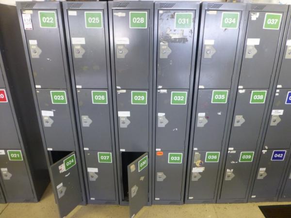 7x three compartment steel personal lockers (lockers 22 to 42). No keys