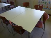 Canteen furniture to include, 9x melanie canteen tables, 2x veneered tables, 1x veneered cantilever table and 40x plastic chrome framed dining chairs - 2