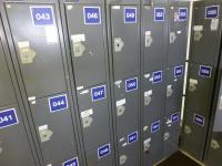 6x three compartment steel personal lockers (lockers 43 to 60). No keys