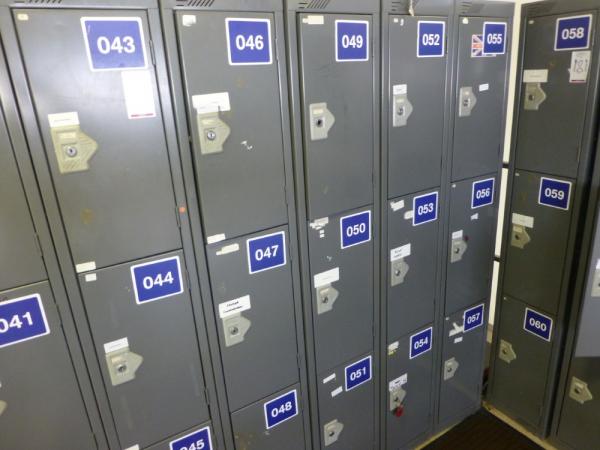 6x three compartment steel personal lockers (lockers 43 to 60). No keys