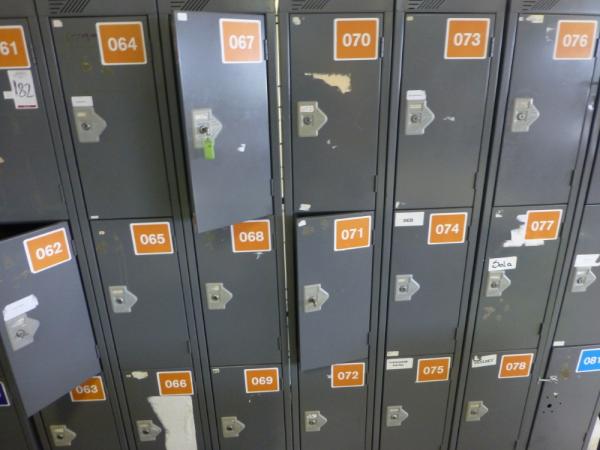 7x three compartment steel personal lockers (lockers 61 to 81). No keys