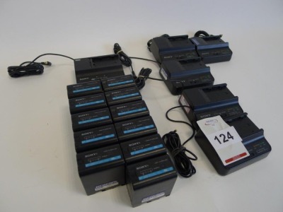 1 Sony BC-U1A Battery Charger, 5 Sony BC-U1 Battery Chargers and 11 Sony BP-U60 Lithium Ion Batteries